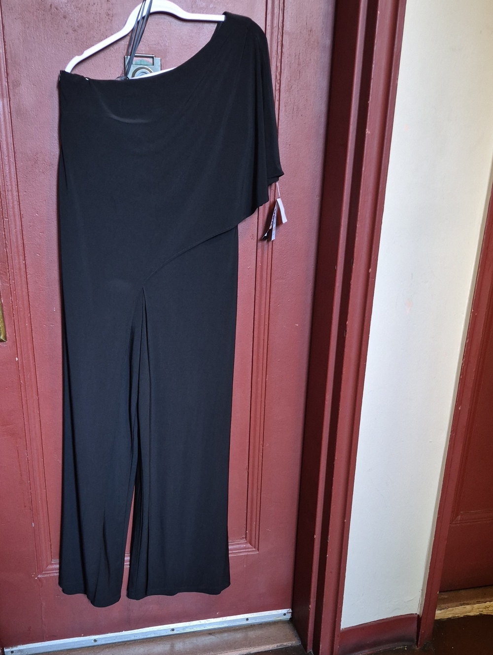 R & M Richards Black One-Shoulder Wide-Leg Jumpsuit